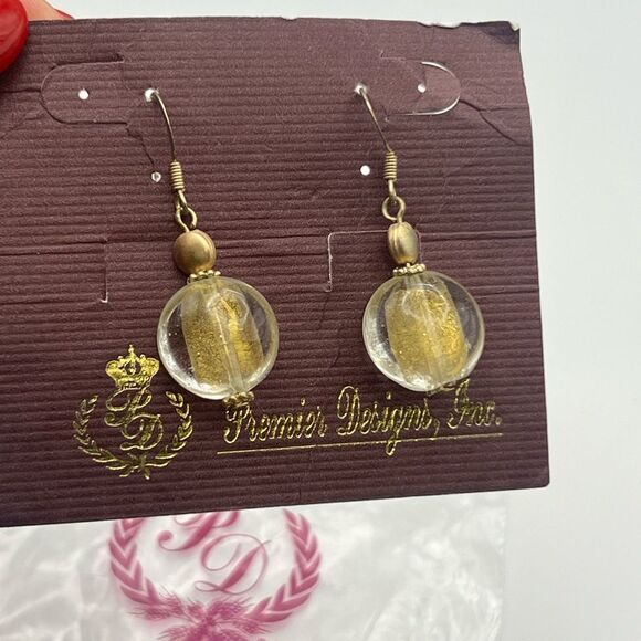 Vintage Premier Designs Gold and Clear Sphere Earrings - Picture 3 of 4